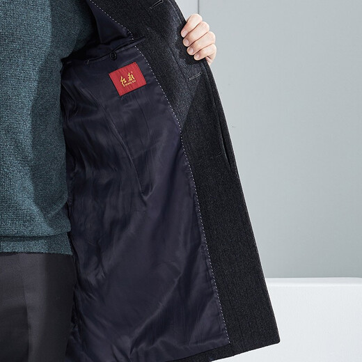 Hongdu Mantel Herrenmitte Länge Lteckschnalle Klassiker Geschäfte Casual Middle Middle and ältere Herren Wollmantel Grauer Streifen EL3003-1 M 170/88A