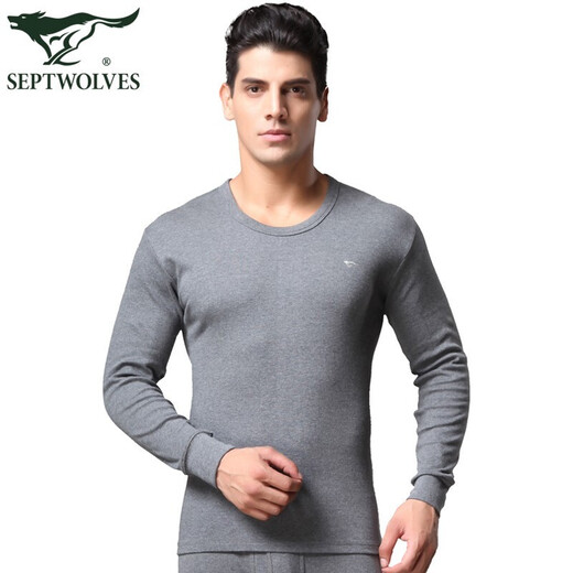
Seven Wolves men's autumn clothes and autumn pants men's 100% pure cotton thermal underwear thin cotton sweater thermal clothes and warm pants thermal suit dark gray (top + pants) XL (175) (Recommended weight 130-150Jin [Jin equals 0.5 kg])