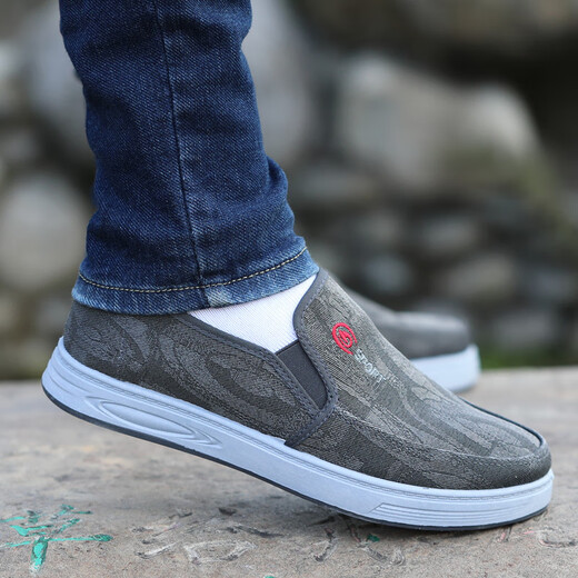 老北京布鞋透气一脚蹬帆布鞋男软底开车休闲中老年经典板鞋秋冬季 灰色A2315 39 (245mm)
