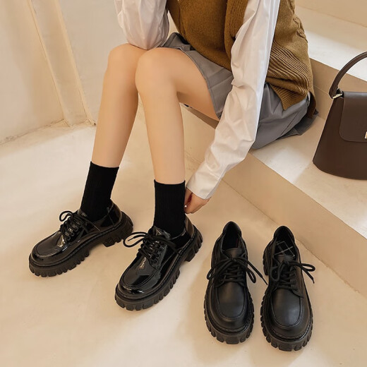 Nine-inch sunshine thick-soled platform shoes loafers for women 2024 new British style shoes black jk small leather shoes British style lace-up shoes [37] size