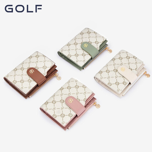 高尔夫（GOLF）女士钱包新款时尚短款零钱包多卡位卡包女复古老花ins礼物送女友 米白配棕色