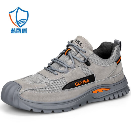 Blue Gull Shield labor protection shoes for men, breathable, ultra-light, comfortable, insulated, anti-smash, anti-stab, steel toe toe, wear-resistant, safety protection, construction site functional shoes, G style [breathable mesh] rubber sole, gray style 43