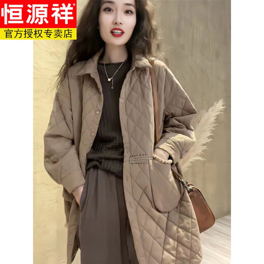 恒源祥棉服女复古纯色减龄菱格夹棉服外套女秋冬装通勒百搭休闲外套女 咖色(薄棉) 902 L(115-125斤) 902