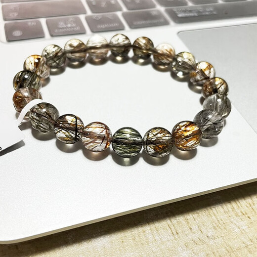 DL 1998胖东来品质金发晶手串天l然黑金超七水晶手链云母双轮金草莓骨干 CH9766