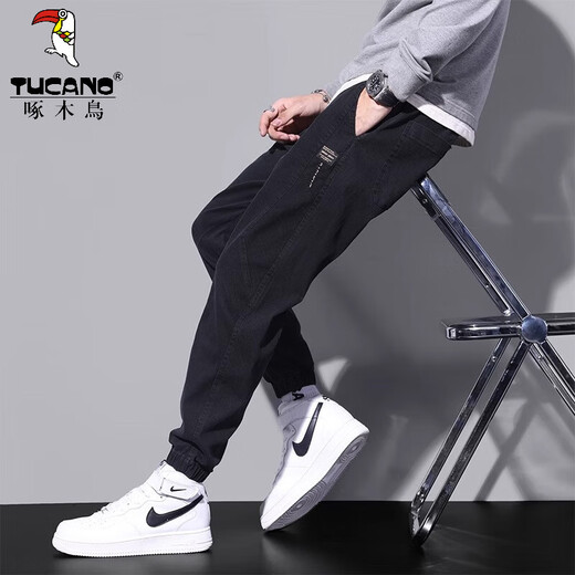 啄木鸟（TUCANO）黑色牛仔裤男士束脚潮牌工装男生2025新款休闲秋季长裤子 DW_9859灰色 M