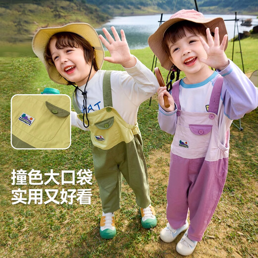 嘟嘟家男童背带裤春款潮宝宝裤子春装儿童休闲裤洋气女童长裤潮 绿色110