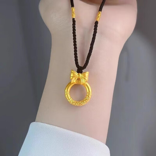 The most decorated au999 pure gold-plated silver necklace for women, gold auspicious cloud bow, peace buckle pendant, braided necklace as a gift for girlfriend, bow peace buckle + braided necklace