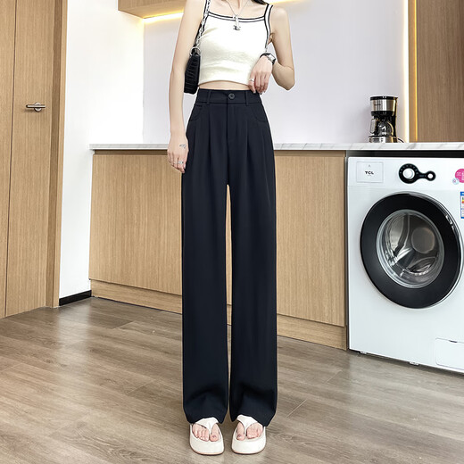 Jingluo Versión estrecha Seda Seda Pantalones de patas anchas para mujeres Summer delgado de la cintura alta Pantalones del traje de patas rectas para mujeres Pantalones casuales delgados sueltos YMS9221 Maldino (estilo pequeño) 2xl