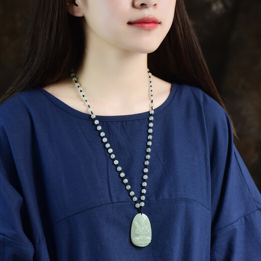 Feiyu Pangdonglai's same zodiac patron saint pendant Xinjiang Hotan jade natal Buddha Guanyin jade men's and women's portable necklace 2. Ox/Tiger (Void Tibetan Bodhisattva) small lanyard