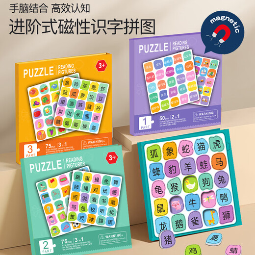 Miaowa Children's Magnetic Literacy Puzzle Children's Early Education Magnetic Baby's Bild Lesen und Erkennung von Büchern Magnetic Education Spielzeug für 3 bis 6 Jahre alt [3 Bücher insgesamt] Leben + Studium + täglich