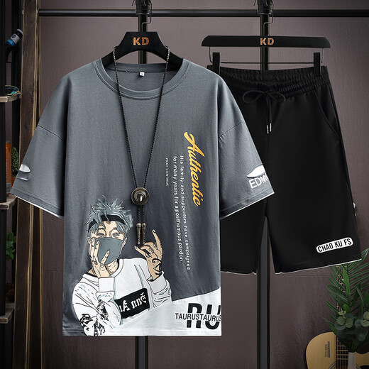 Bailedi T-shirt à manches courtes garçons 12-15 ans collégiens costume d'été 16 adolescents et enfants plus âgés vêtements d'été tendance et beau WY-6169 Lake Blue (manches courtes + short) 180 3XL (140-160Jin Jin équivaut à environ 0,5 kg)