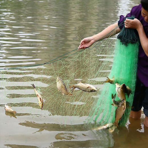 Luo Zangdou fishing net cast net hand-thrown net fishing net wire mesh three-layer sunken net single-layer floating net hanging fish net fishing net white striped crucian carp three-layer 2-finger 1.2 meters high 21 meters long sunken net