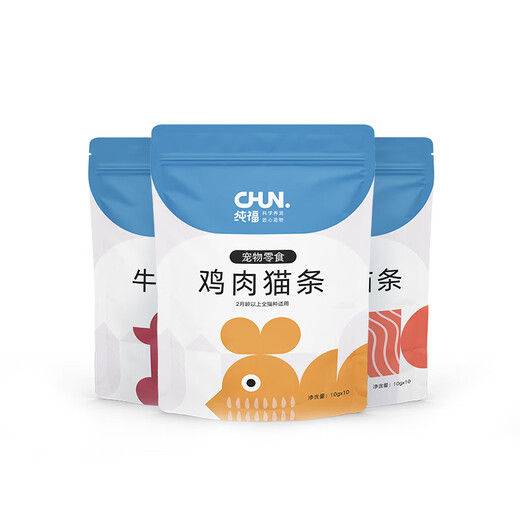 Chunfu Cat Snacks, Nutritious and Hydrating Cat Snacks, No Feed Attractants, Interactive Wet Cat Canned Food, Non-staple Food for Kittens and Adult Cats, Mixed Cat Snacks, 3 Flavors, 1 Pack Each, 3 Packs, 10 Count/Pack*3