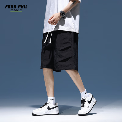 
Foss Phil shorts men's summer workwear trendy brand casual ice silk mid-trousers loose sports five-point pants 9906 black 2XL