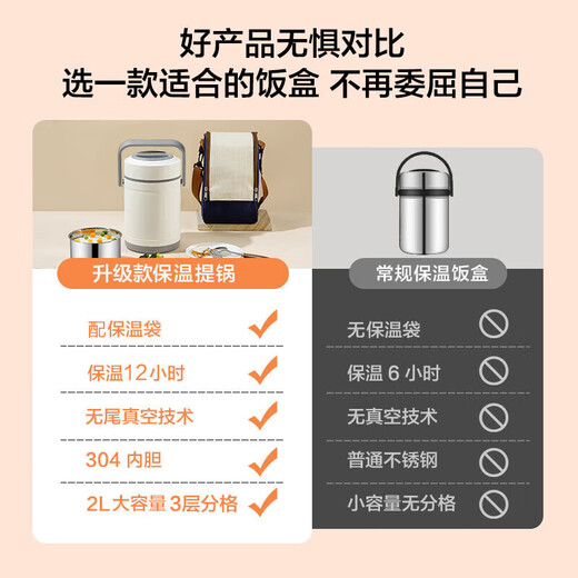 Made in Jingdong, insulation lunch box, insulation barrel, office worker, 304 stainless steel primary school student, three-layer 2L, with insulation bag