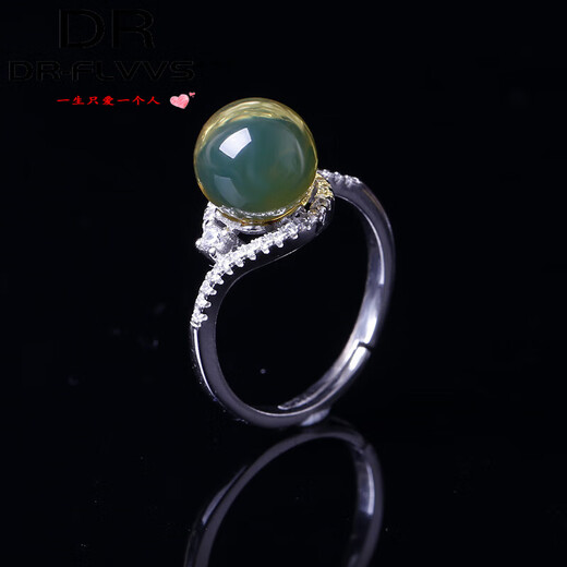 Fat Donglai's same style blue amber ring natural Mexican women's amber beeswax beads 925 silver blue amber ring (live)
