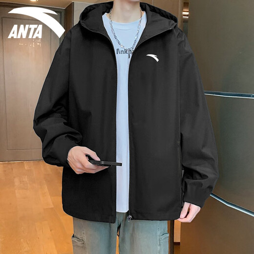 ANTA velvet water-repellent sports jacket for women winter outdoor hiking and mountaineering clothing hooded assault jacket casual top -4 basic black (velvet is the same for men and women) M /170