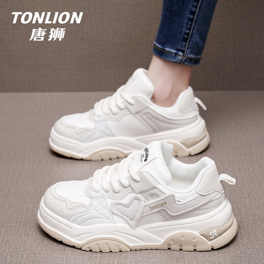 Tang Lion (TonLion) women's shoes summer shoes women's thick-soled dad's shoes women's sports and casual white shoes white light gray 38