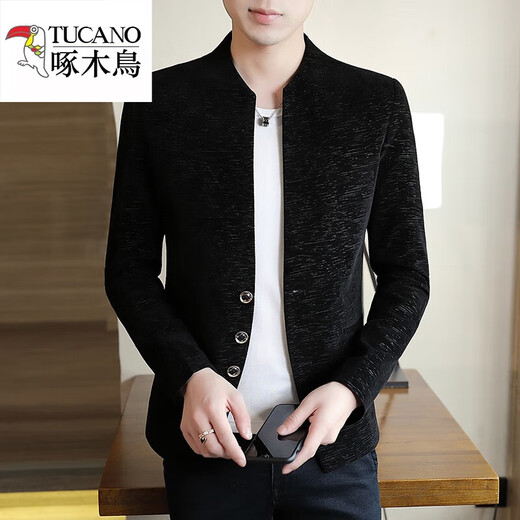 Woodpecker (TUCANO) Zhongshan suit men's casual suit men's jacket men's slim 2025 spring and autumn new small suit men's handsome black XL