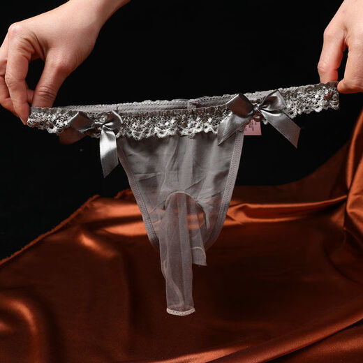 Men's Sexy Underwear Briefs Fully Transparent Sexy Lace Thong Belt Stockings Thong Guoruo Gray Opening One Size 100-160Jin Jin is equal to 0.5kg within