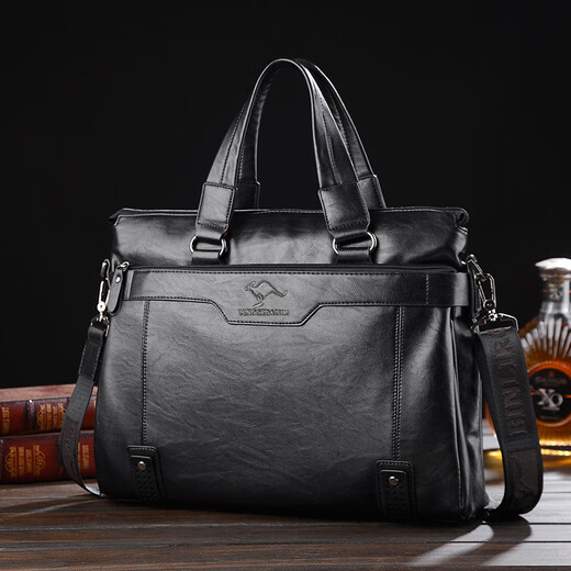 
Kangaroo Cube Brand Men's Bag Men's Soft Leather Cowhide Business Bag Horizontal Handbag Episode Cross-Band Fashion Briefcase Shoulder Bag Brown