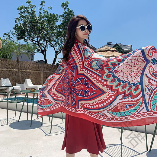 
Yanfangnuo Tibetan Chaka Salt Lake Desert Travel Photography Ethnic Style Shawl Women's Autumn and Winter Cloak Red Extra Large Scarf Scarf Border Wine Red
