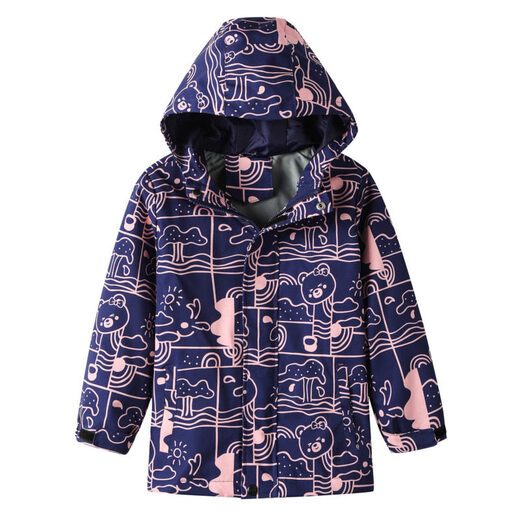 Hengyuanxiang Children's Jacket Spring and Autumn Hooded Jacket Boys Zipper Girls Cartoon Print Outdoor Warm Windproof Jacket Navy (MKH21907) 110 Recommended Height 90-110 Weight 25-35 Jin Jin equals 0.5 kg