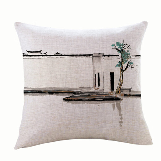 Yuanjia Nipai Wuguan Chinese-style landscape pillow cotton linen sofa cushion house architectural design model room waist pillow A 40X40 (pillow case does not include core
