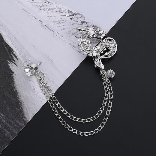 Nianfu Chinese style fashionable men's suit brooch set with diamonds Chinese dragon chain tassel collar pin dress accessories for wife gold