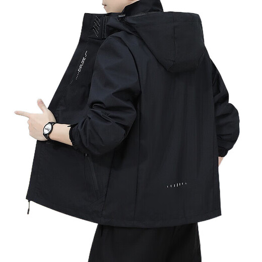 Jacket Men's Jacket Autumn and Winter Clothes Men's Three-in-One Jacket Hooded Loose Sports Workwear Top Men's Jacket Black 2XL