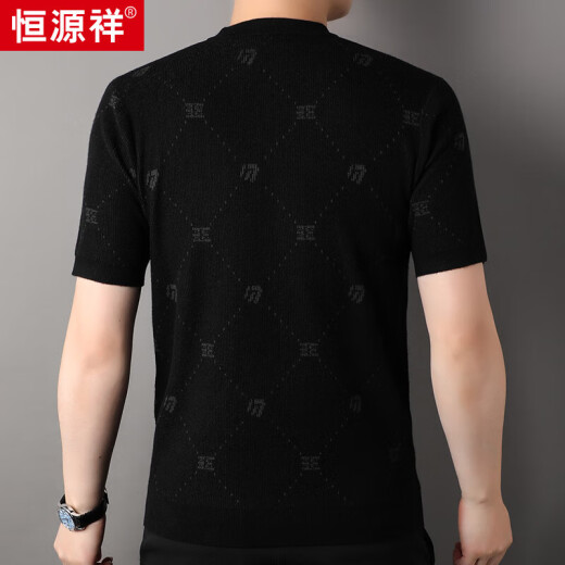 恒源祥2024春秋半袖羊毛打底衫男时尚潮流帅气圆领短袖毛衣针织衫 黑色 M 170/48/105