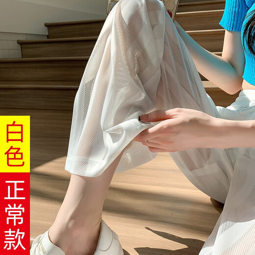 Qingran'er schwarze Eisseide Weitbeinhose für Frauen im Sommer Ultra-dünn lose geradlinig geschlitzte, drapierte Mesh Cool Anti-Mosquito-Klimaanlagen 13298 Schwarz [Kleinperson] m