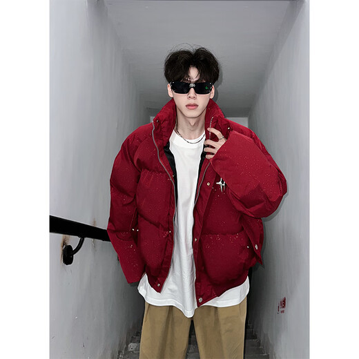NYING American baby's breath sequined cotton coat men's winter new fashion brand thickened warm cotton coat handsome loose cotton jacket red XL (135-150Jin Jin equals 0.5 kg)