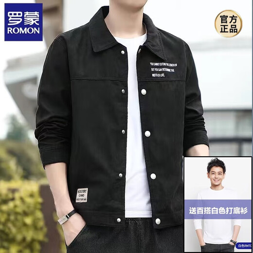 ROMON jacket men's suit spring and autumn new Korean style set of trendy youth casual clothes men's three-piece set J06 dark gray jacket + cotton white T + K1063 black XL 120-140Jin Jin equals 0.5 kg