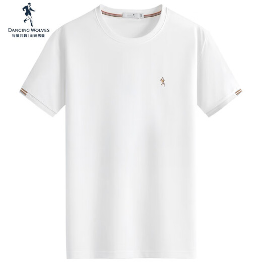 Dancing with Wolves [with mulberry silk] round neck short-sleeved T-shirt for men 2025 summer new embroidery cool breathable base short t6623 white 803 L (175)