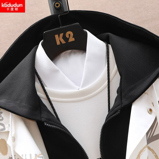 Kaduton Extra Large Workwear Jacket Men's Fake Two-Piece Student Handsome Jacket Extra Large Men's Loose Spring and Autumn Top Men's Trendy Fat Autumn Gown Jacket Black 7XL Recommendation 220-240Jin Jin is equal to 0.5 kg