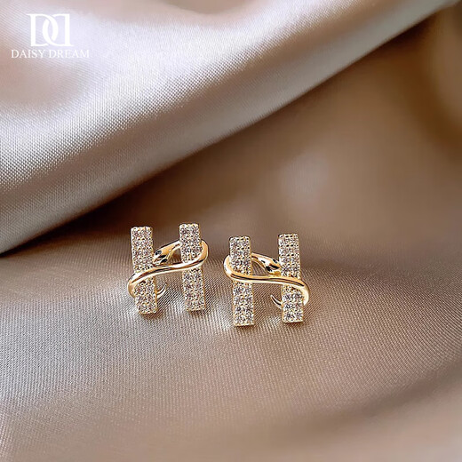 DAISY DREAM gold H letter snake-shaped earrings 2025 new hot style high-end temperament light luxury earrings women's versatile ear jewelry gold snake-shaped letter H earrings