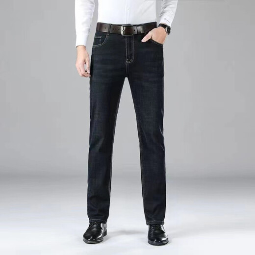 Pantalones para hombres de la pierna recta de los jeans para hombres yalu Pantalones de mezclilla versátiles del mezclilla versátiles del verano delgados informes largos [verano delgado] 6190 negro 35 (2 pies8)