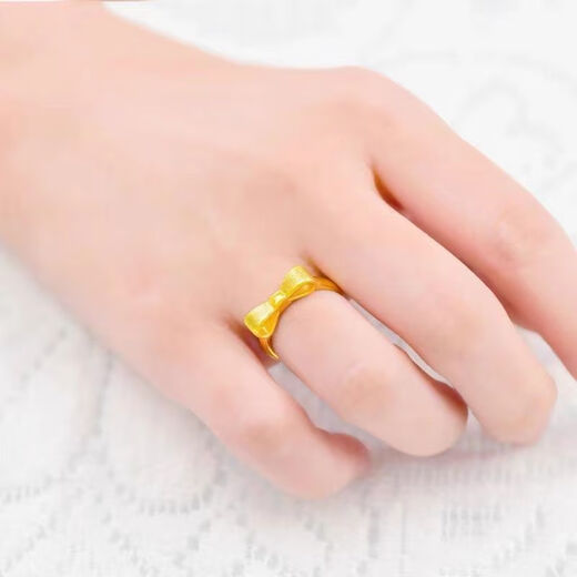 BXE pure gold 999 pure silver bow ring gold-coated silver plain ring princess ring live mouth adjustment wife seven gold-coated silver brushed bow ring 1.6g collect and receive certificate + receipt + gift box