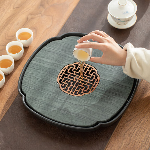 Tao Shangyin ceramic natural stone tea table storage and drainage dual-purpose modern simple home office small tea tray Kung Fu tea set lotus wood grain stone book window red