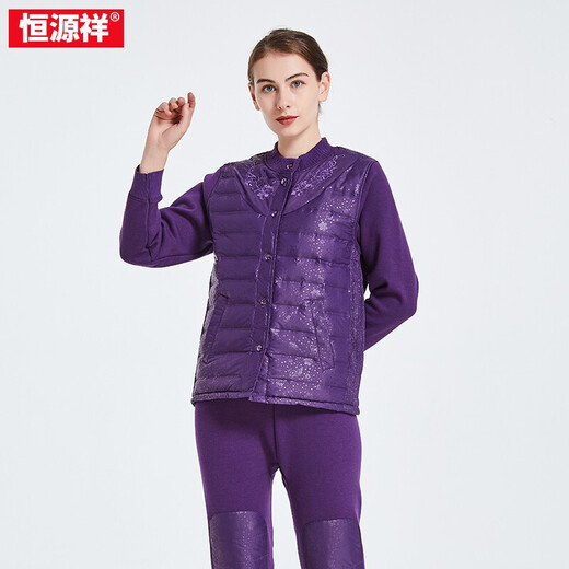 Hengyuanxiang middle-aged and elderly down thermal underwear men's three-layer plus velvet thickened knee pads suit mom can wear outside winter women YCA7029 women's suit-Violet 170