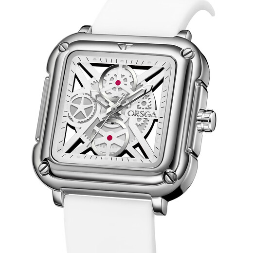 Orsga Europa Couple Neutral Watch Fashionable Square Hollow Design Luminous Silicone Quartz Araproofing Watch 9866 Silicone White Slicone Shell White Surface