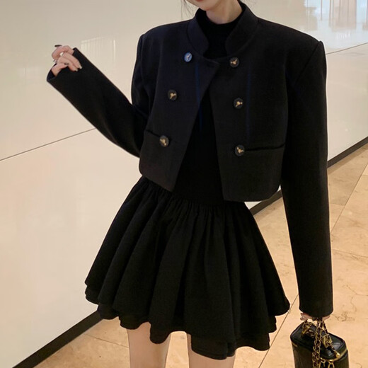 LeCali Hepburn style dress for spring and autumn with ballet princess style tutu skirt bottoming half turtleneck little black dress Hepburn style dress XL without pearl chain
