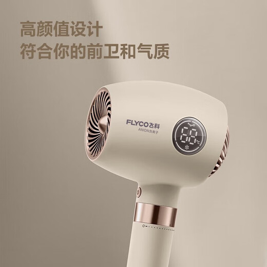 FLYCO Hair Dryer, Soft Air Negative Ion Constant Temperature Hair Care, Household Hot and Cold High Air Volume Fast Drying Hair Dryer, Smart Screen Display Gift for Girlfriend FH6369 Normal Pack