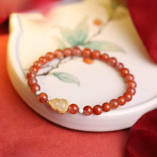 Baoxin Fanrui BOSFRU natural ice floating southern red agate bracelet for women Hetian jade gourd birth year gift bracelet retro jewelry cultural toy