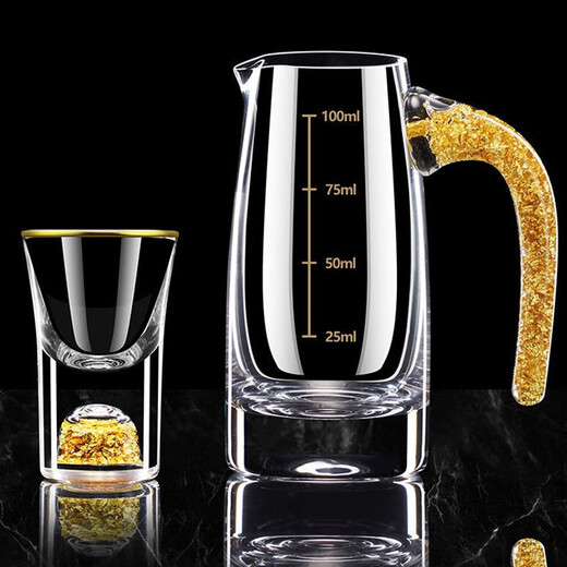 MIDOC luxury gold foil white wine glass wine dispenser set household small wine glass one-cup Chinese wine set with graduated cup holder 10 pots 10 cups gold foil style + round rack