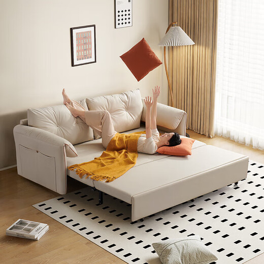 Chivas (CHEERS) fabric sofa bed integrated dual-purpose living room 2025 new small apartment straight row Chivas Regal 6305 white double