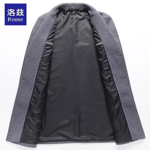 洛兹含羊毛呢风衣外套男士春秋冬季中长款商务休闲加厚保暖呢子大衣 黑色毛呢【40%羊毛】 175/L【125-145斤】