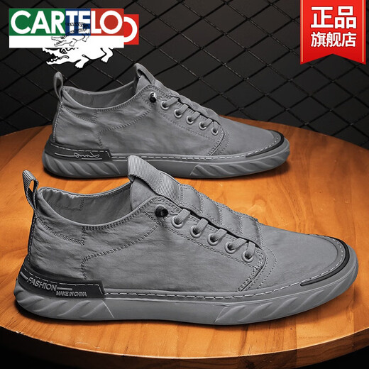 
CARTELO spring cloth shoes men's 2025 new trendy ice silk men's shoes casual shoes men's canvas shoes gray-W838 42 standard sports shoes size