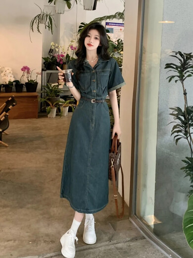AEMAPE牛仔连衣裙女2025夏季新款小众设计高级感气质港味复古长裙子女装 MX-1-3201_复古蓝 XL